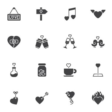 Aşk ve Sevgililer Günü vektör simgeleri ayarlandı
