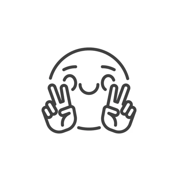 Emoticon montrant icône de ligne de geste de paix — Image vectorielle