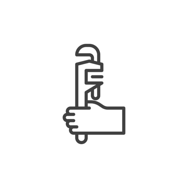 Mano con icono de línea de llave — Vector de stock