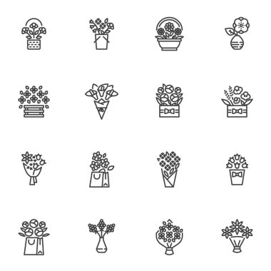 Çiçek buket çizgisi simgeleri ayarlandı