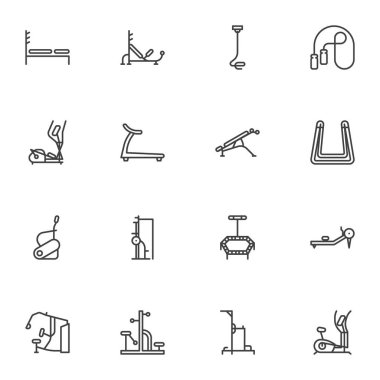 Jimnastik malzemesi çizgisi simgeleri ayarlandı