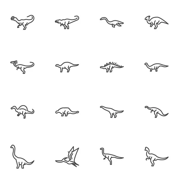 Dinosaures ligne icônes ensemble — Image vectorielle