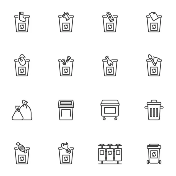 Set di icone della linea di selezione dei rifiuti — Vettoriale Stock