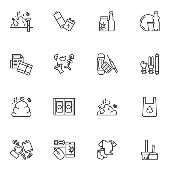 Déchets, les icônes de la ligne d'ordures — Image vectorielle