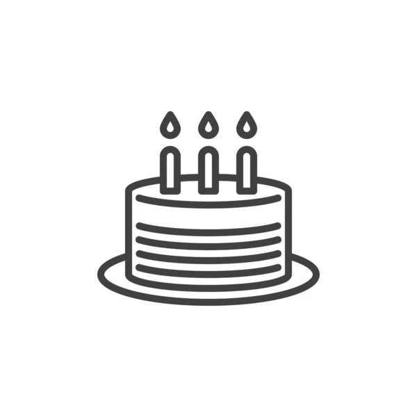 Bolo de aniversário com três velas ícone de linha —  Vetores de Stock