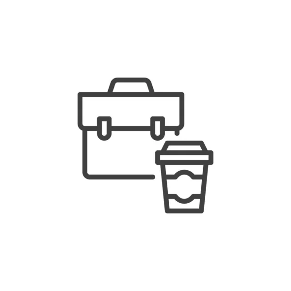 Aktentasche und Kaffeetasse Linie Symbol — Stockvektor
