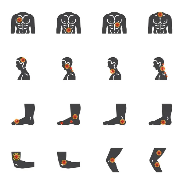 Conjunto de iconos vectoriales de dolor corporal y lesión — Archivo Imágenes Vectoriales