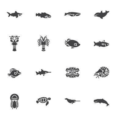 Deniz hayvanları vektör simgeleri ayarlandı