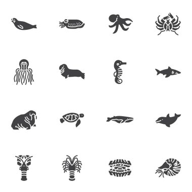 Deniz hayvanı vektör simgeleri ayarlandı