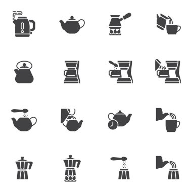 Kahve demleme ile ilgili vektör simgeleri ayarlandı