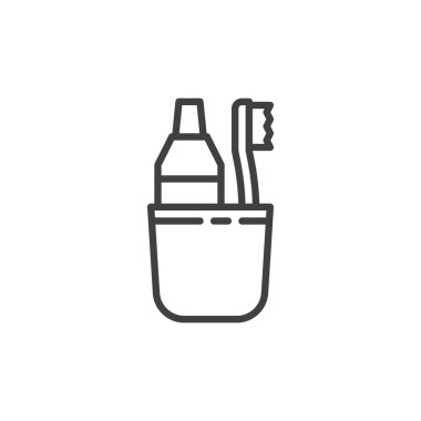 Toothbrush and toothpaste line icon