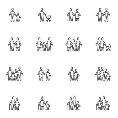 Family people line icons set