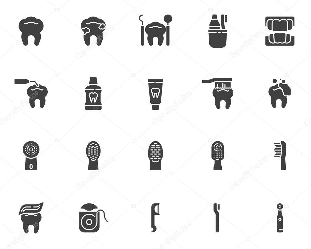 Tooth brushing vector icons set