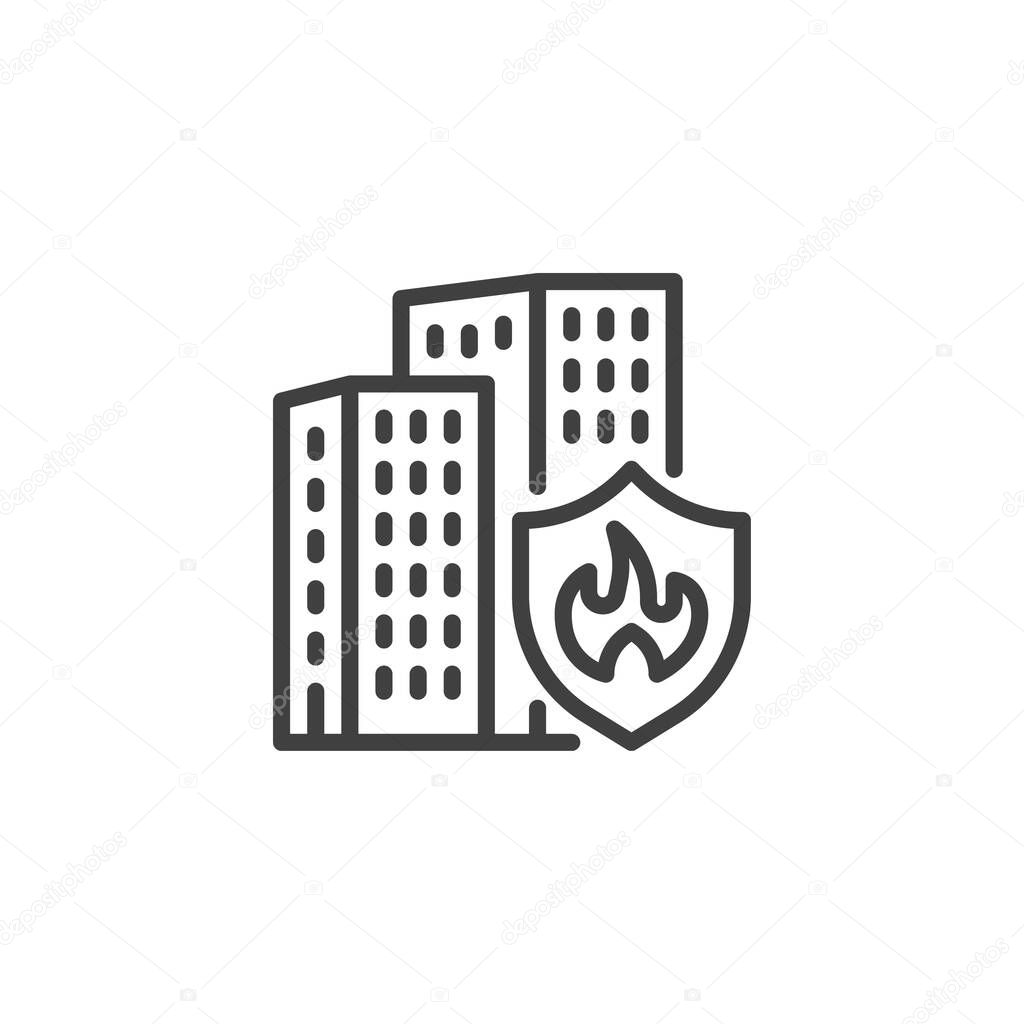 Commercial property insurance line icon. linear style sign for mobile concept and web design. Building insurance outline vector icon. Symbol, logo illustration. Vector graphics