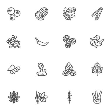 Baharatlar ve şifalı bitkiler çizgisi simgeleri