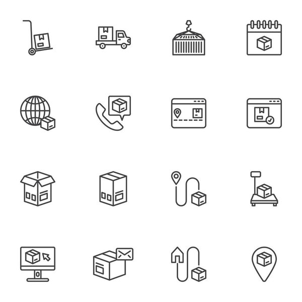 Cargo logistics line icons set