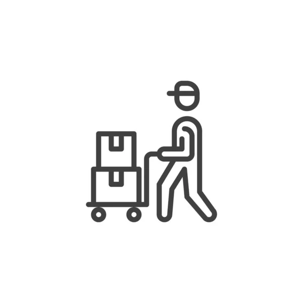 Entrega hombre con cajas icono de línea — Vector de stock