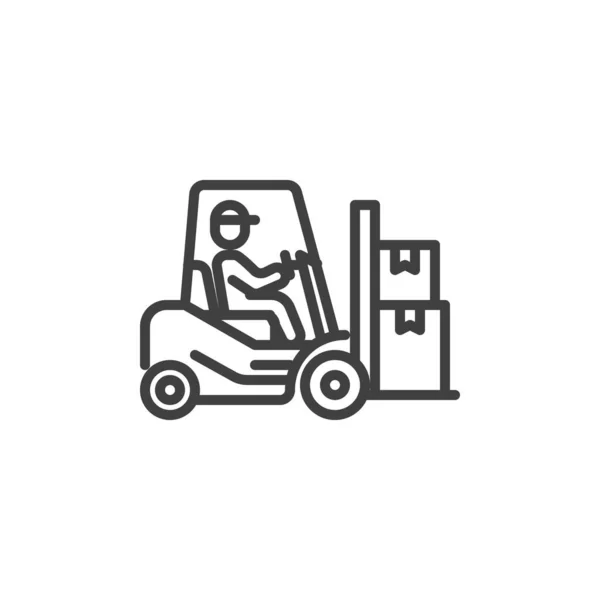 Чоловік керує вантажівкою навантажувача з значком лінії коробки — стоковий вектор