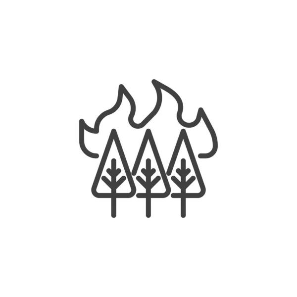 Burning forest trees line icon — Stock Vector
