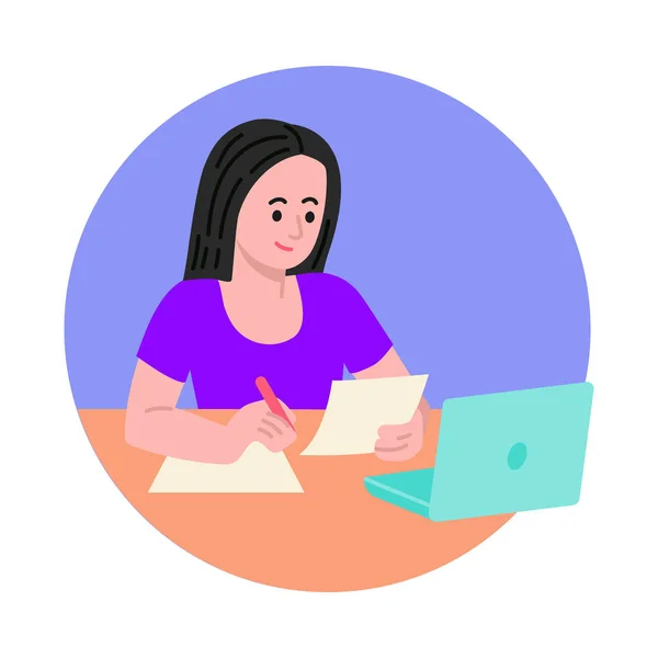 Kvinna med bärbar dator och skriva något vektor illustration — Stock vektor