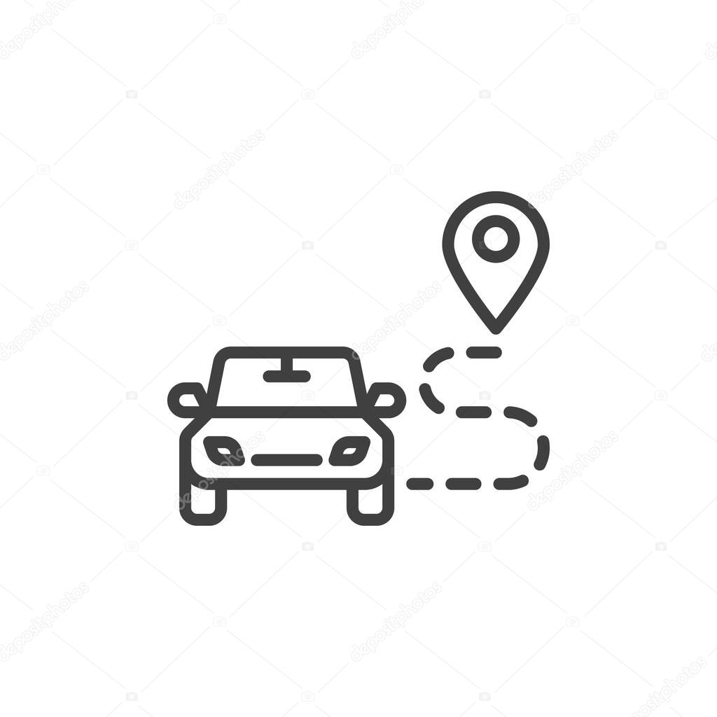 Car route line icon. linear style sign for mobile concept and web design. Car gps tracking outline vector icon. Symbol, logo illustration. Vector graphics