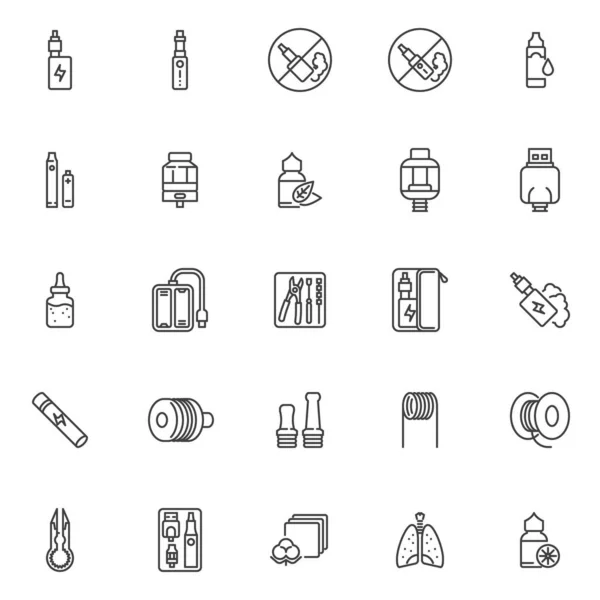 Conjunto de iconos de línea de cigarrillos electrónicos de aspiración — Archivo Imágenes Vectoriales