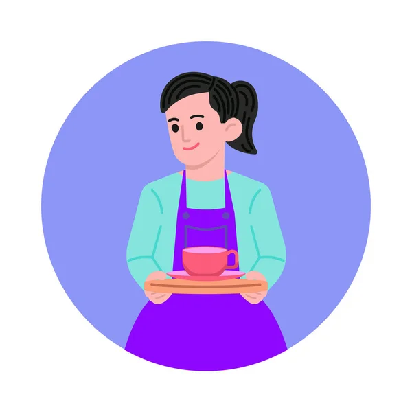 Frau Barista mit Kaffeetasse Vektor Illustration — Stockvektor