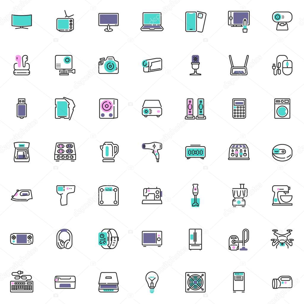 Electronic device line icons set