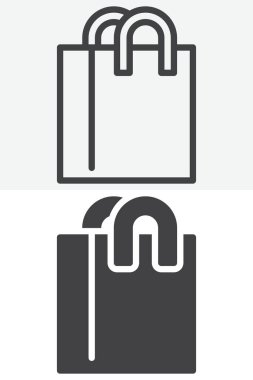 Yeniden kullanılabilir alışveriş çantası farklı stil simge paketi. Çizgi çizgisi ve katı ikon, düzenlenebilir vuruş vektör işareti ve sembol. Eko sıfır atık projeleri için özet ve kabartma sürümleri.