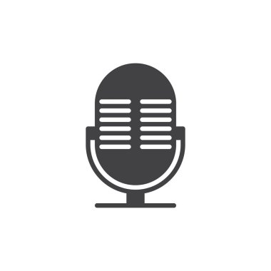 Mikrofon ses kaydı katı bir ikon. Bu kabartma işareti ses kaydını ve sesi temsil ediyor. Net bir vektör simgesi, podcastlar ve ses uygulamaları için bir sembol görevi görür.