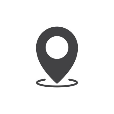 Konum haritası katı simgesi. Bu işaret yerleri ve navigasyonu sembolize ediyor. Temel bir vektör simgesi, haritalar ve seyahat uygulamaları için bir sembol görevi görür.