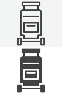 Farklı stil simge paketleriyle seyahat valizini yuvarlamak. Çizgi ve kabartma versiyonu, dış hat ve katı vektör işareti. Düzenlenebilir felç bagaj simgesi.