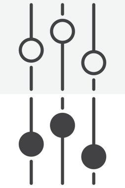 Dengeleyici farklı biçim simgesi seti. Çizgi ve kabartma versiyonları, taslak ve katı vektör işareti, sembol, logo illüstrasyonu. Düzenlenebilir vuruş müzik simgesi.
