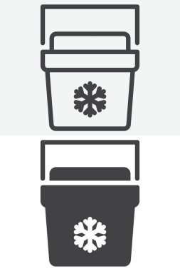 Portatif buzdolabı soğutucusu, taslak ve farklı stil ikonu seti. Düzenlenebilir felç işareti ve piknik, seyahat ve kamp malzemeleri sembolü. Yığılabilir kutular. Simge.