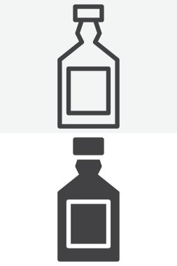 Viski şişesi hattı, taslak ve sağlam bir ikon çifti. Bu viski şişesi farklı bir biçim simgesi ve katı sürüm düzenlenebilir vuruş simgesi içeren vektör işareti simgesi sunar.