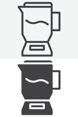 Elektrik karıştırıcı hattı, taslak ve sağlam ikon çifti. Bu elektrikli karıştırıcı farklı biçim simgesi satırda ve katı sürümde düzenlenebilir vuruş simgesi ile vektör işaret simgesini gösterir.