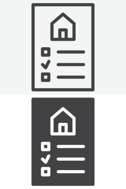 Emlak sözleşmesi, taslak ve sağlam ikon seti. Düzenlenebilir felçli vektör işareti. Bu sözleşme ikonu yasal mülkiyet belgeleri ve anlaşmaları sembolize eder.