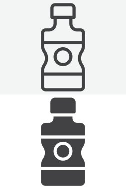 Yeniden kullanılabilir su şişesi, ana hatlı ve simge tarzında. Düzenlenebilir vuruş vektör işareti ve sembol. Bu su şişesi ikonu çifti hidrasyon ve zindelik bağlamlarına uyuyor.