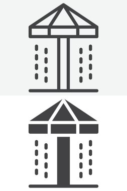 Açık hava şemsiyesi, çizgi halinde duş ve sağlam ikon tarzı. Düzenlenebilir vuruş vektör işareti ve sembol. Bu şemsiye duş ikonu plaj ve havuz alanları takım elbise.