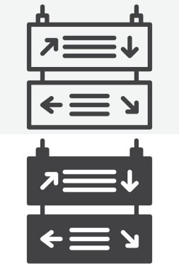 Uçuş bilgi panosu hattı ve sağlam simge seti. Düzenlenebilir vuruş vektör işareti ve hava alanı zamanlama panelini gösteren simgeye sahip taslak ve sağlam simge.