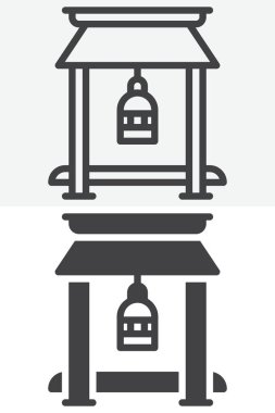 Japon tapınak simgesi, düz bir şekilde çizilmiş ve çizilmiş. Düzenlenebilir vuruş vektör simgesi, tarihi işaret ve sembol.