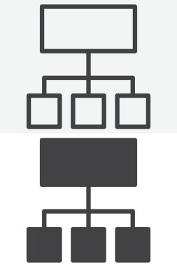 Organizasyon şeması hiyerarşi simgesi farklı şekilde ayarlandı. Çizgi ana hatları ve sağlam ikon formları. Düzenlenebilir vuruş vektör işareti ve sembol. Yapı ve yönetim UI için grafik simgesi.