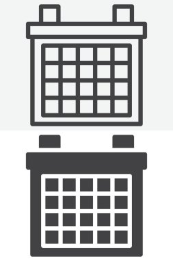 Takvim takvimi farklı biçim simgesi seti. Katı simge sürümlü çizgi ve ana hat, düzenlenebilir vuruş vektör işareti ve sembol. Planlama ve olaylar için takvim simgesi.