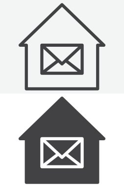 Postane binası ikonu farklı bir şekilde ayarlandı. Çizgi, taslak ve düzgün bir ikon. Posta servisi simgesi için vektör işareti ve sembol.