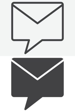 Özel mesaj zarfı farklı biçim simgesi seti. Asgari çizgi, taslak ve katı simge düzenlenebilir vuruş vektörü işareti ve doğrudan ileti simgesi.