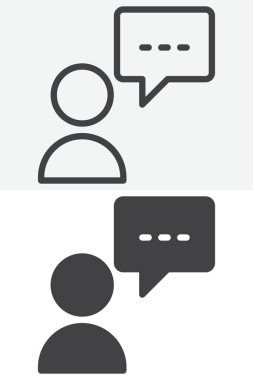 Kişi konuşma balonu farklı biçim simgesi seti. Temiz çizgi, taslak ve katı simge düzenlenebilir vuruş vektör işareti ve simge konuşma simgesi.