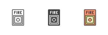 Yangın alarmı simgesi ayarlandı. Satır ve katı simge, ana hat vektör işareti ve uyarı simgesi etkinleştirme için düzenlenebilir vuruşlu sembol.