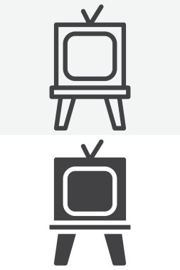 Dört ayaklı televizyon seti farklı stil simgesi seti. Çizgi, taslak ve katı ikon vektör işareti ve sembolü. Klasik TV dizaynı için düzenlenebilir vuruş vektör simgesi.