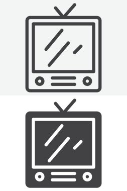 Kontrollü retrotelevizyon farklı biçim simgesi. Çizgi, taslak ve katı ikon vektör işareti ve sembolü. Klasik TV için düzenlenebilir vuruş vektör simgesi.