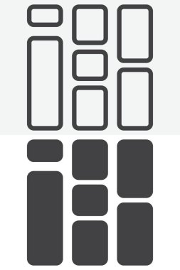 Kare blok simgesi farklı şekilde ayarlandı. Çizgi, taslak ve katı vektör simgesi ile düzenlenebilir vuruş. Düzen ve tasarım simgesi için ızgara işareti ve sembol.